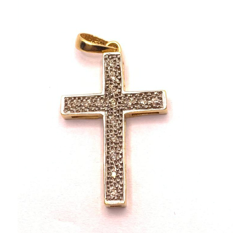 Crucifixo em ouro amarelo e branco 18k com diamantes - 2CZB0018